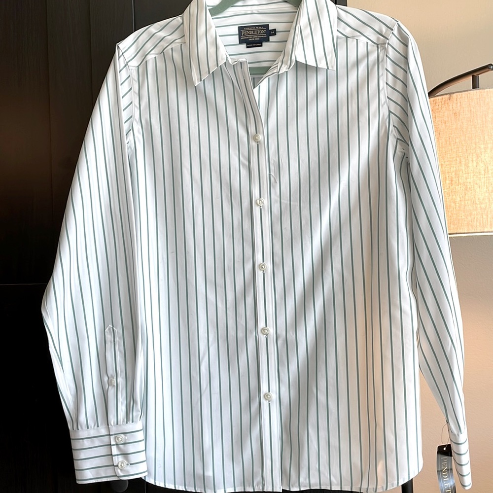 Pendelton Button Down Green/White Pinstripe Classic Shirt